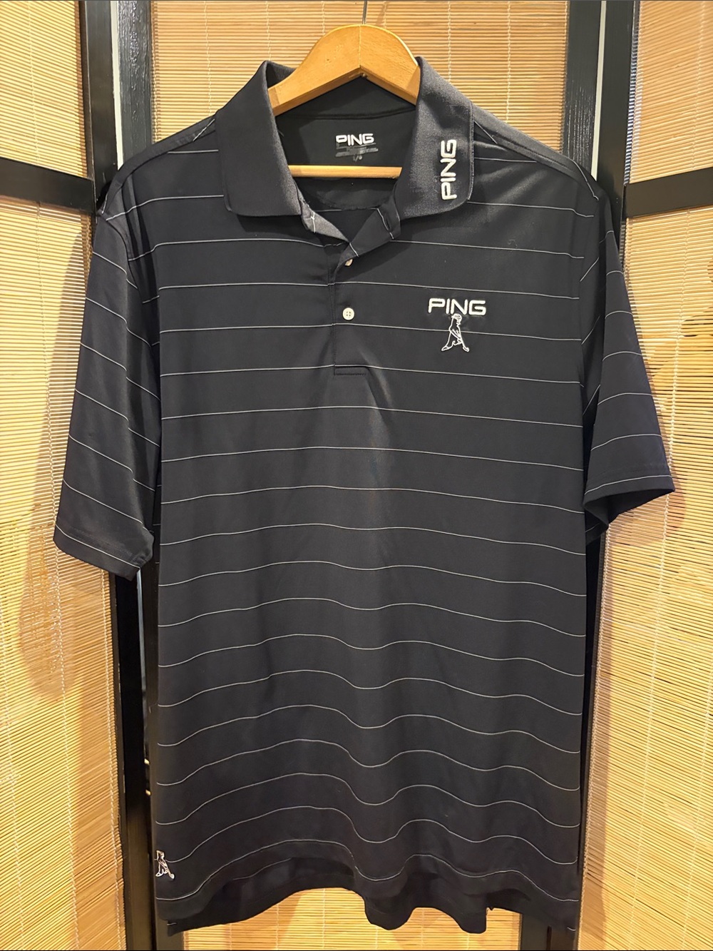 PING Black Polo with Thin White Stripes